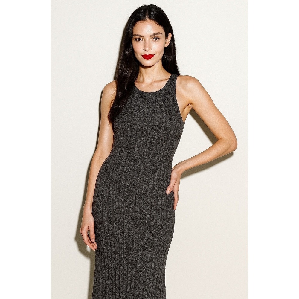 Hampton Nites Vintage 90s Black Textured Knit Sleeveless Maxi Slip Dress 12 USA